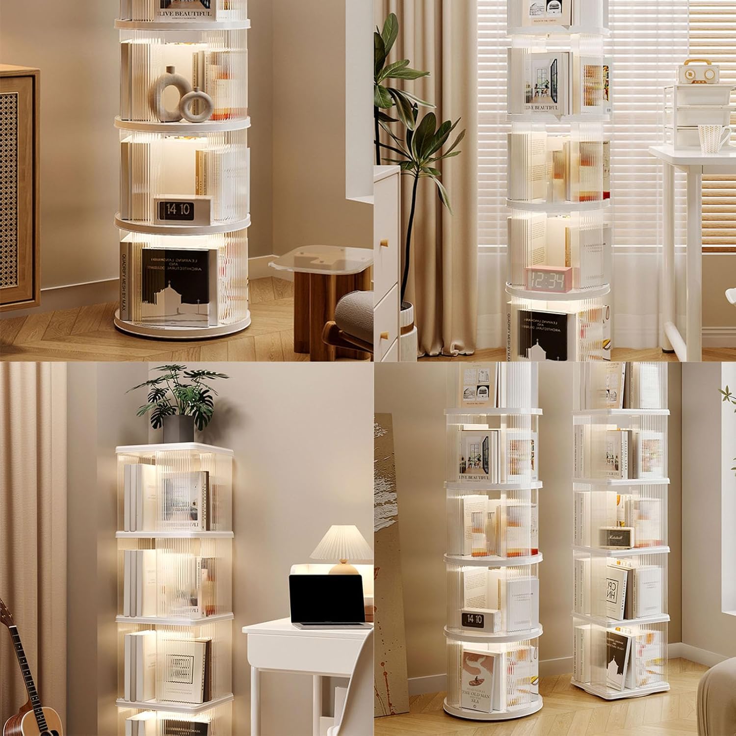 回転式本棚タワー 360度回転デザイン 寝室やリビングルームの小さな